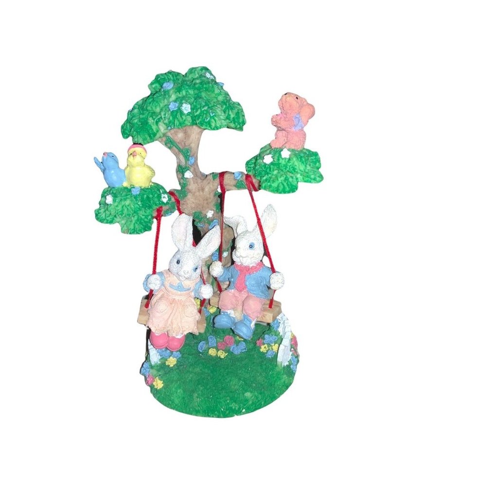 Tabletop Easter Decor- Rabbits Swinging in Tree